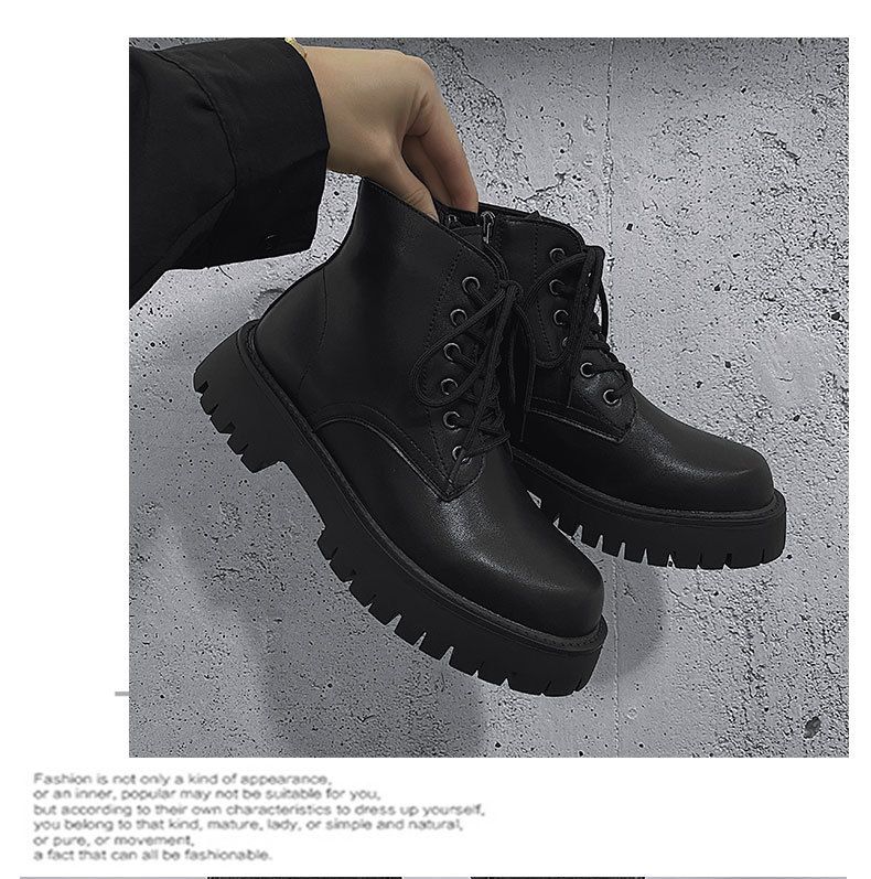 Men's Shoes British Tooling Boots Top Layer Leather Martin Boots Men's Black Leather Short Boots_voghion.com