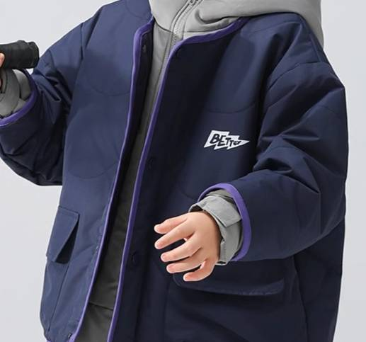 Boys' Quilted Winter Jacket – Thickened Polyester Puffer Coat With High Neck & Zip Front (5 Sizes, Navy Blue)_voghion.com