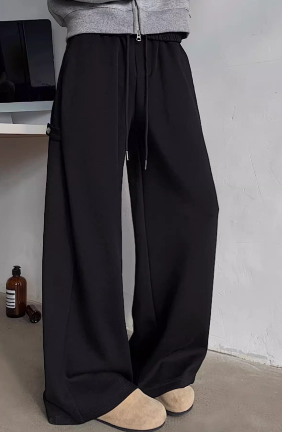 Men’s High-Quality Gray Wide-Leg Sweatpants – Drop Cuff Joggers With Drawstring Waist, Relaxed Fit Polyester Blend For Casual & Streetwear (M-3XL)_voghion.com