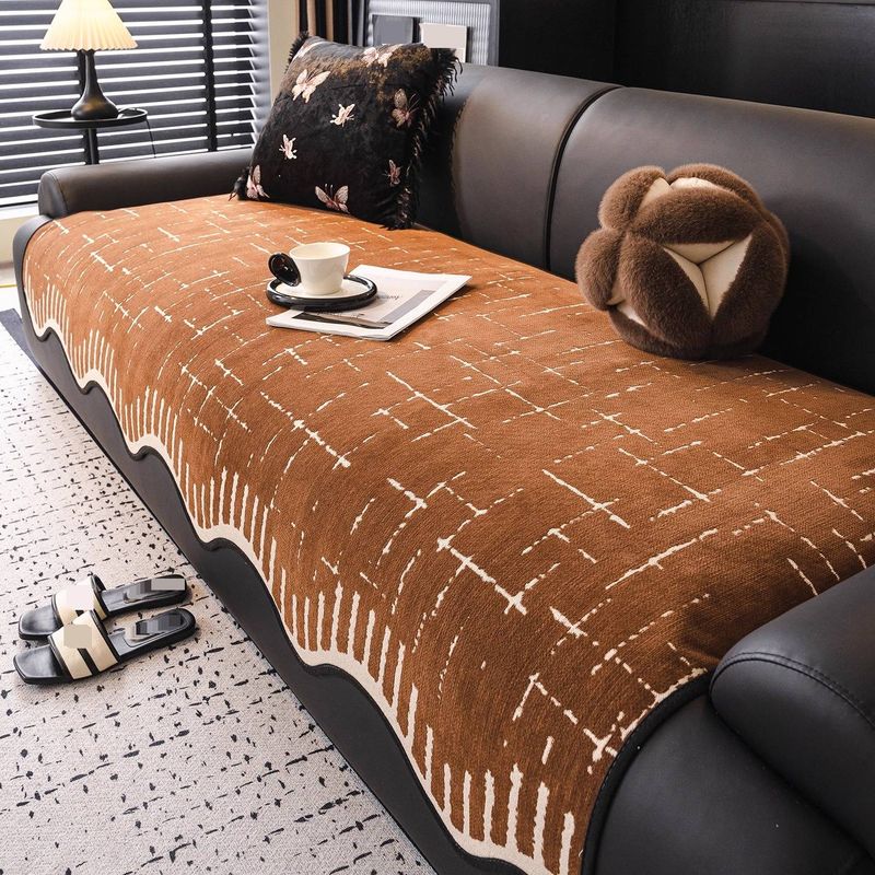 Ensemble de housses de coussins en chenille pour canapé – Rayées, antidérapantes, multi-tailles – Douces et élégantes pour canapés d'angle (Blanc crème, Vert matcha)_voghion.com