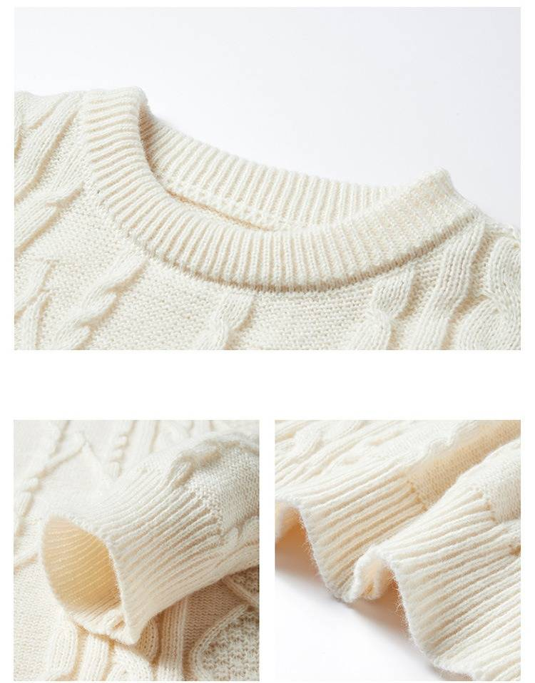 Men's Cable Knit Sweater - Oversized Casual Pullover With Ribbed Hem For Autumn/Winter (Black/Cream, M-Xxl)_voghion.com