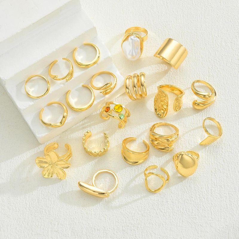 20-Piece Irregular Pearl-Inspired Ring Set, Geometric Statement Finger Rings For Women, Fashion Stackable Joint Rings, Boho Chic Jewelry Collection_voghion.com