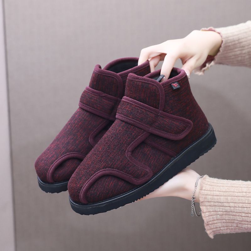 Qiwago Mid-Top-Klettverschluss-Design, Baumwolle, verdickt, warm, rutschfest, flache Schuhe für breite Füße, dicker Spann, tragbar_voghion.com