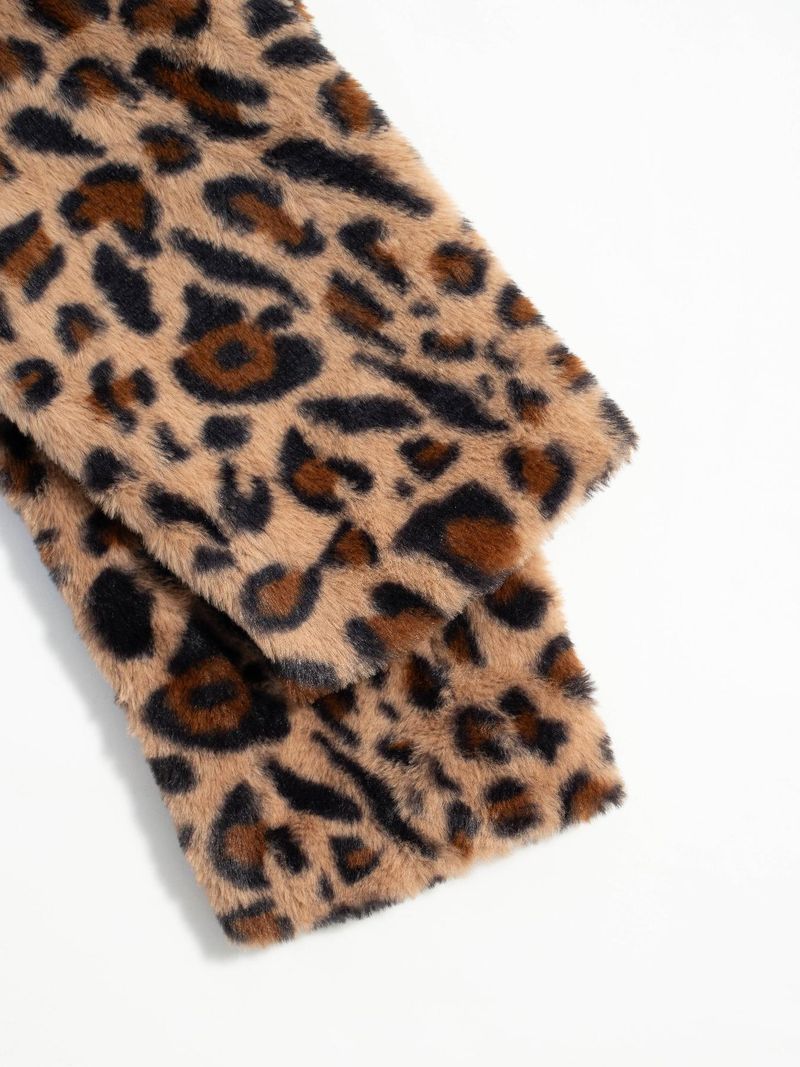 Dammekleeder Moud Casual Quadratkragen Pelzmantel Leopardendruck Plüsch laange Mantel Hierscht a Wanter Tops fir Fraen_voghion.com