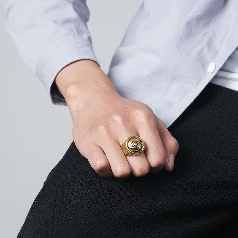 Retro style devil eye stainless steel men's ring ring titanium steel bracelet_voghion.com