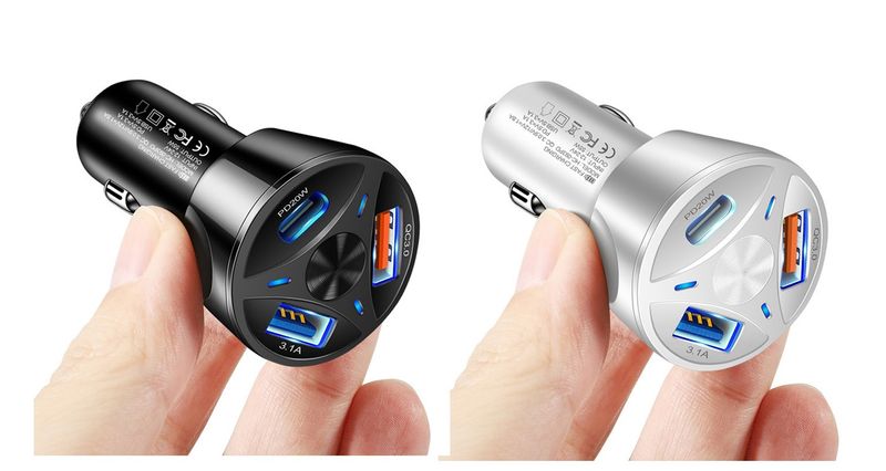 Music Festival Set of one to three QC3.0USB+20WType-c flash multi port car fast charging head cigarette lighter_voghion.com