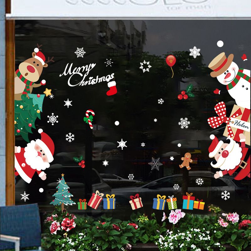 Pegatinas navideñas para ventanas - Pack de 4 calcomanías navideñas para vidrio, espejos y superficies lisas | Diseños de copos de nieve, Papá Noel, renos y muñecos de nieve_voghion.com