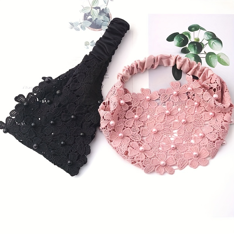 Fascia per capelli in pizzo per donna, fasce elastiche in pizzo con perle sintetiche floreali a tesa larga Accessori per capelli per donna_voghion.com