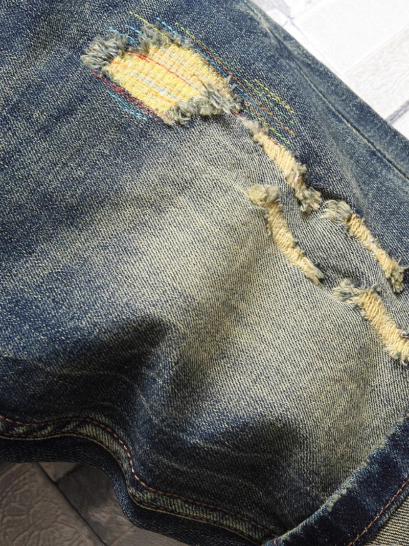 Ripped Denim Men Spring Thin Trendy Straight Washed Stretch Large Size Versatile Casual Five-Point Shorts_voghion.com