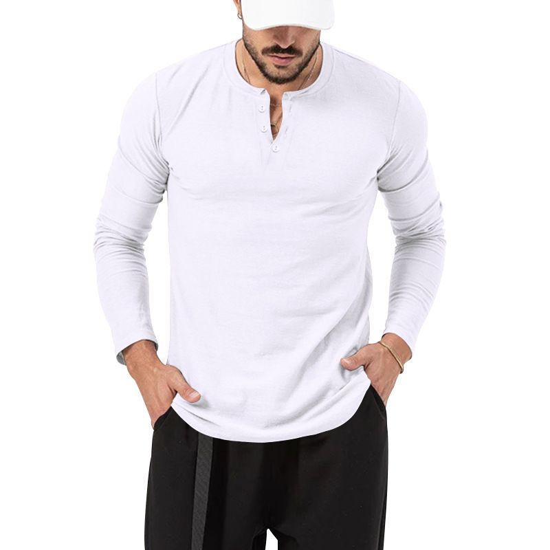 Unschlagbare Qualität 2025 Langarm-T-Shirt Rundhalsausschnitt Einfarbig Button-Down Henley Casual Sports Base Shirt Herrenbekleidung_voghion.com