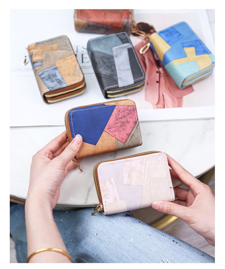 Porta carte Porta carte Porta carte a fisarmonica con doppia cerniera Retro Colore abbinato Portafoglio corto multifunzione Porta monete con più slot per carte_voghion.com