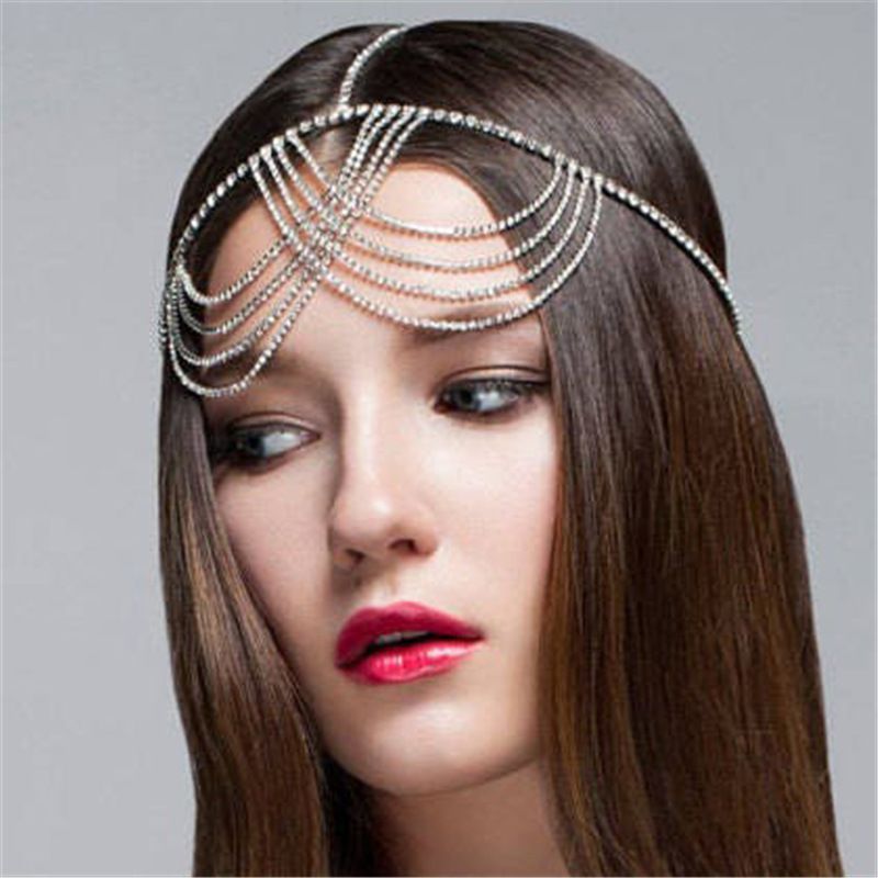 Catena per capelli con nappa di strass multistrato in vendita calda, accessorio per capelli da sposa in stile bohémien con cristalli sulla fronte_voghion.com
