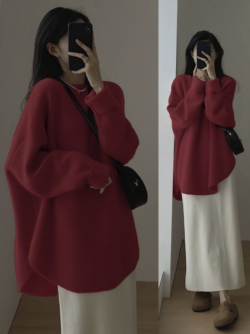 Pull oversize en maille torsadée épaisse pour femme, coupe ample et longue, tunique d'hiver douillette avec texture 3D_voghion.com