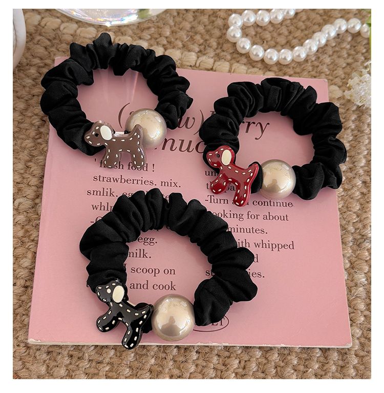 Puppy Pearl Tie Women's Simple Versatile Ponytail Rope High Elastic Rubber Band Hair Accessories_voghion.com