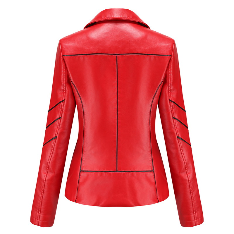 Damen Leder dünne PU-Kurzjacke Motorradjacke_voghion.com