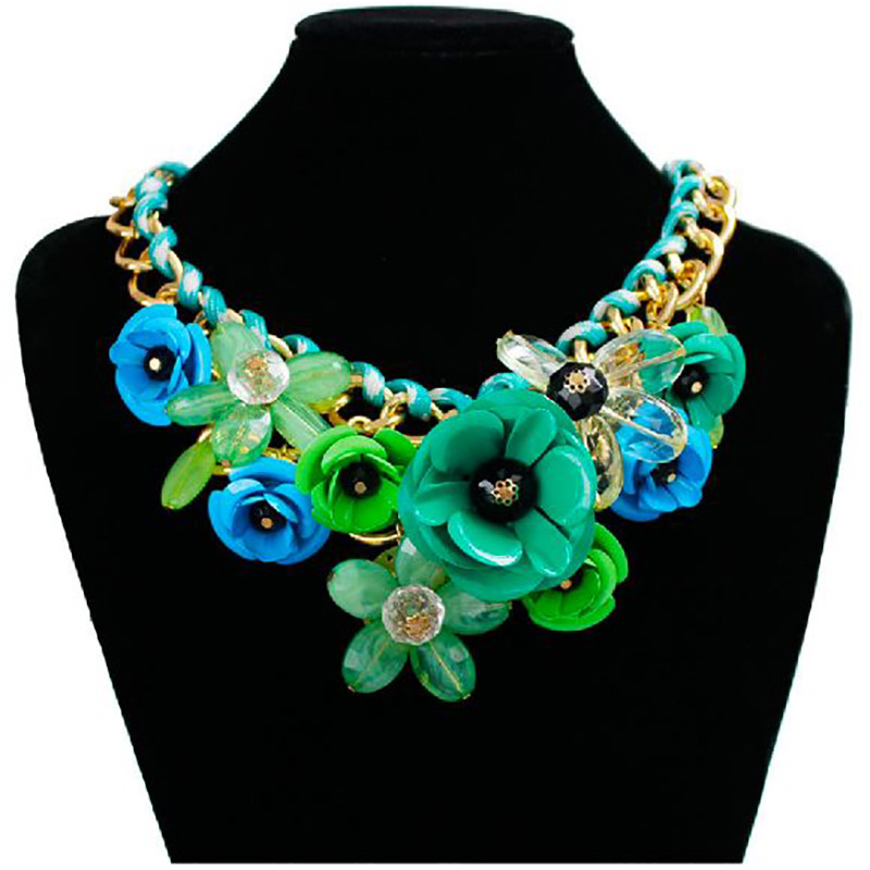 Collana con ciondolo colorato a forma di fiore, in corda intrecciata, con clavicola corta, esagerata, per accessori da donna_voghion.com