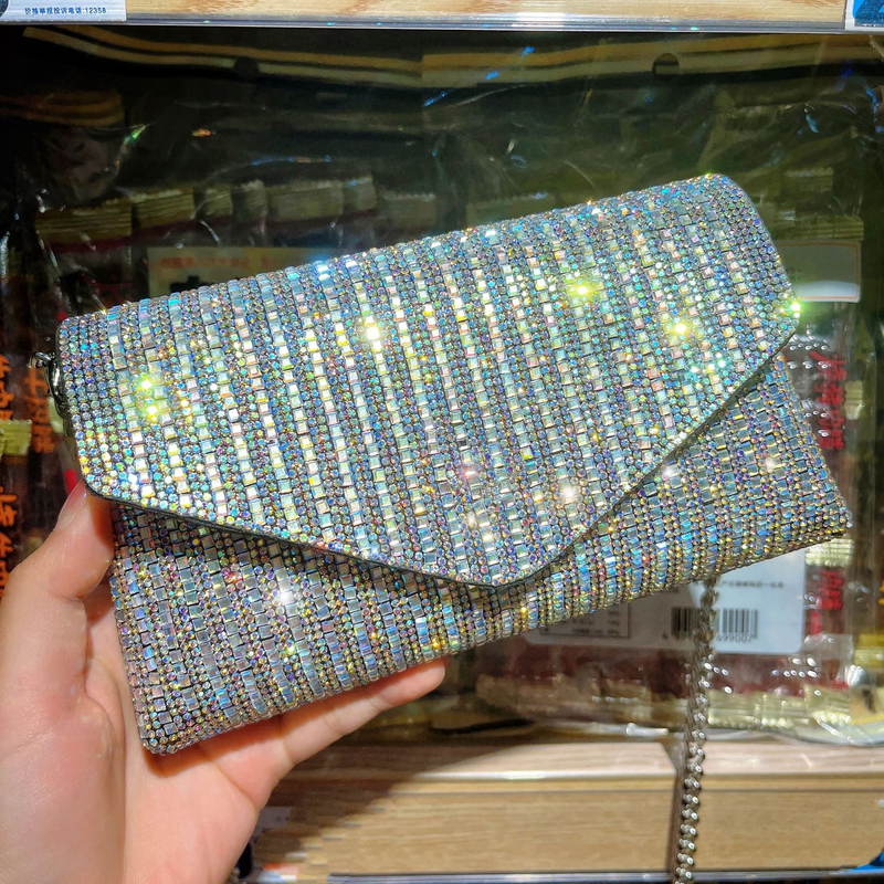 Mini shoulder 2024 Guangzhou trendy rhinestone chain crossbody hot diamond design party women's hand-held small square_voghion.com