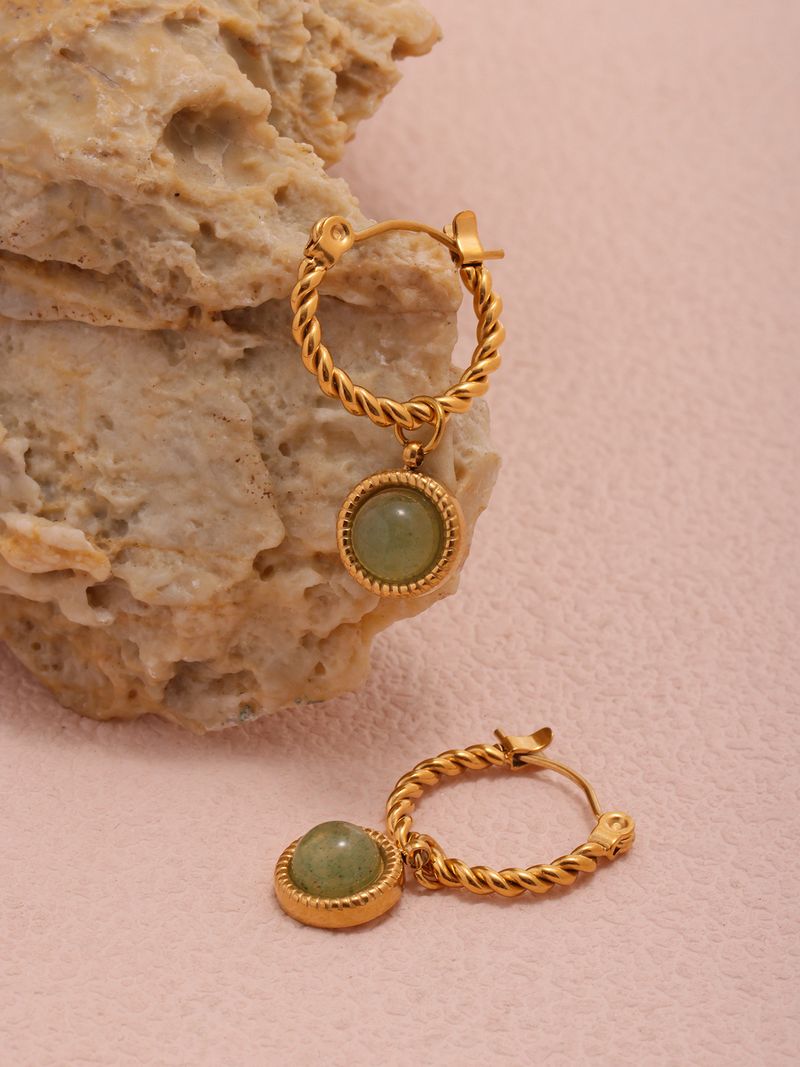 Women's Jewelry Elegant Twisted Green Agate Drop Earrings With 18K Gold Plated Stainless Steel Ear Wires For A Luxurious Look_voghion.com