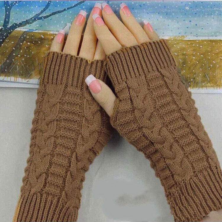Men's Gloves Winter fingerless gloves women's computer short gloves warm and long gloves Japanese and Korean popular half finger wool flat gloves_voghion.com