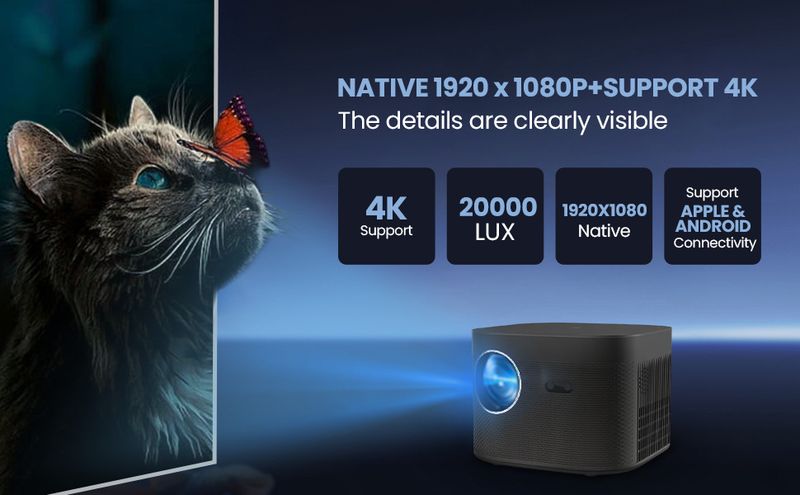 1080P didelės raiškos išmanusis F18 namų miegamajam, svetainei, mobiliajam telefonui, „Android“ sistemos projektoriui_voghion.com