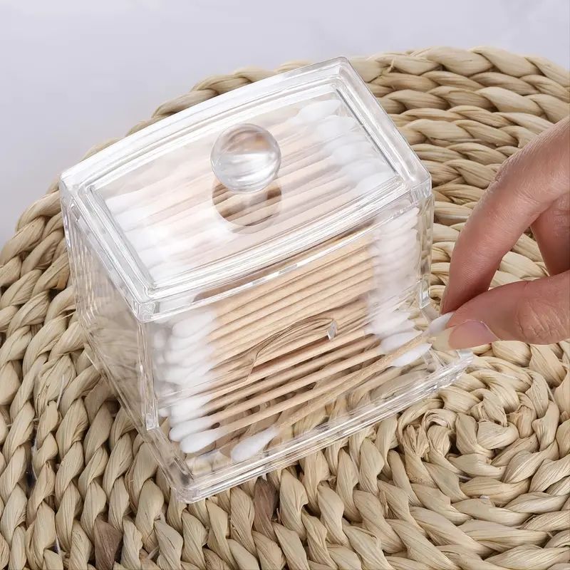 1pc Transparent Swab Holder Dispenser Modern Bathroom Storage For Swabs Pads Visible Organizer Vanity Accessory Compact Design_voghion.com