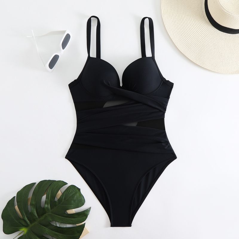 Ny Nylon Enfärgad Baddräkt Sexig Rygglös Pull Up_voghion.com