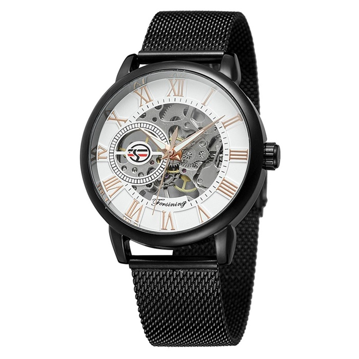 Men's vintage mechanical watch double hollowed manual leisure mechanical watch waterproof steel band glow-in-the-dark watch_voghion.com