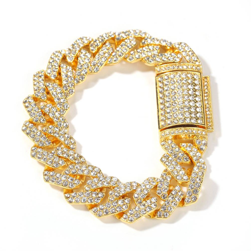 Pulseira cubana minimalista da moda hip hop, pulseira de liga grossa punk da moda masculina_voghion.com