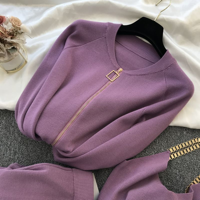Dammekleedung modesch gestréckte V-Hals Pullover + Casual Hosen Zwee-Stéck Set_voghion.com