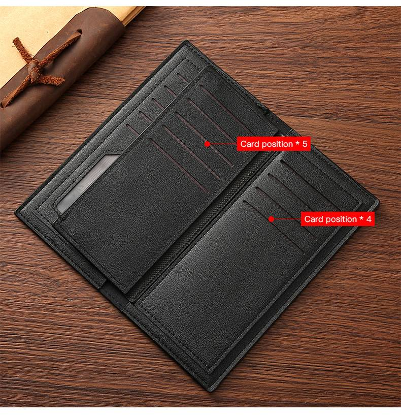 Cartera de hombre, cartera larga para hombre, cartera vertical fina para jóvenes, cartera de negocios retro de moda de gran capacidad con múltiples tarjetas._voghion.com