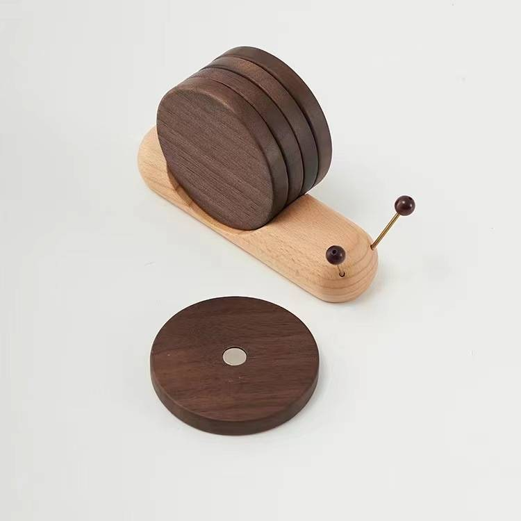 Dessous de verre décoratif en forme d'escargot en noyer noir, isolant thermique, idéal pour tasse à thé ou café_voghion.com
