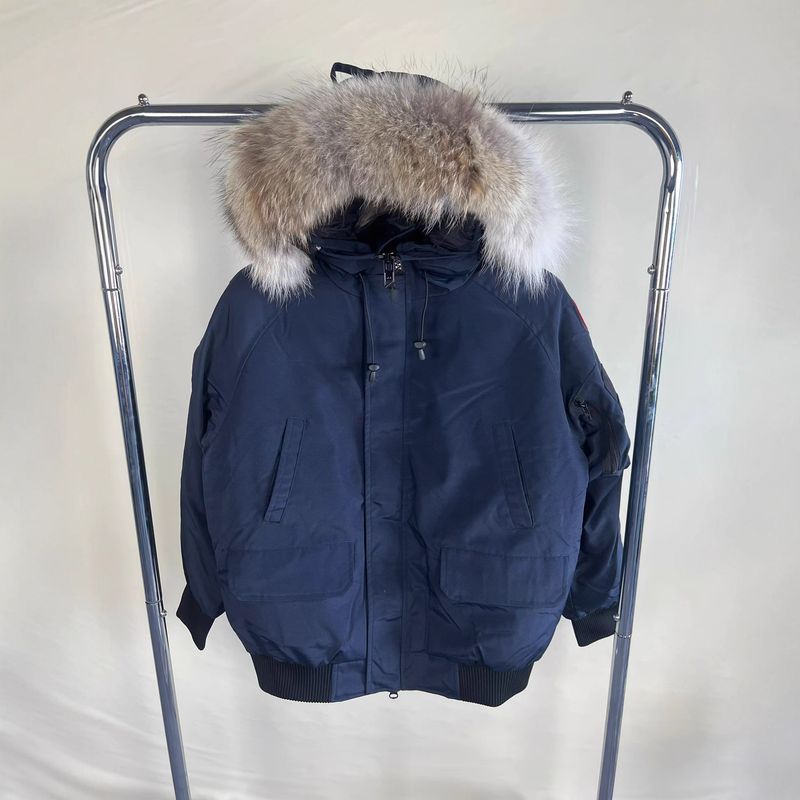 Bomber Jacket – 650FP Duck Down, Reversible, Genuine Fur Trim (Black/Navy/White)_voghion.com
