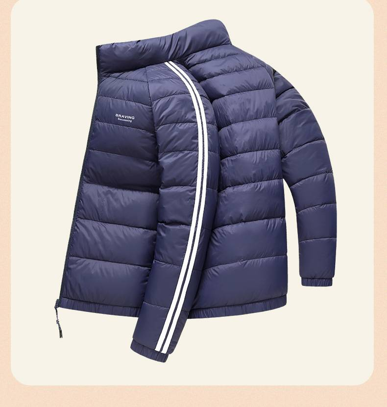 Doudoune légère pour homme et femme, avec manches imprimées et color block, coupe ajustée, col montant, idéale pour l'hiver._voghion.com