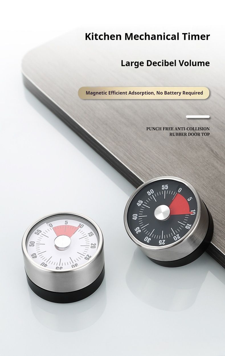Modern Minimalist Mechanical Timer With Magnetic Base – Silent Visual Countdown For Kitchen, Study & Office (White/Black/Red, No Battery Needed)_voghion.com