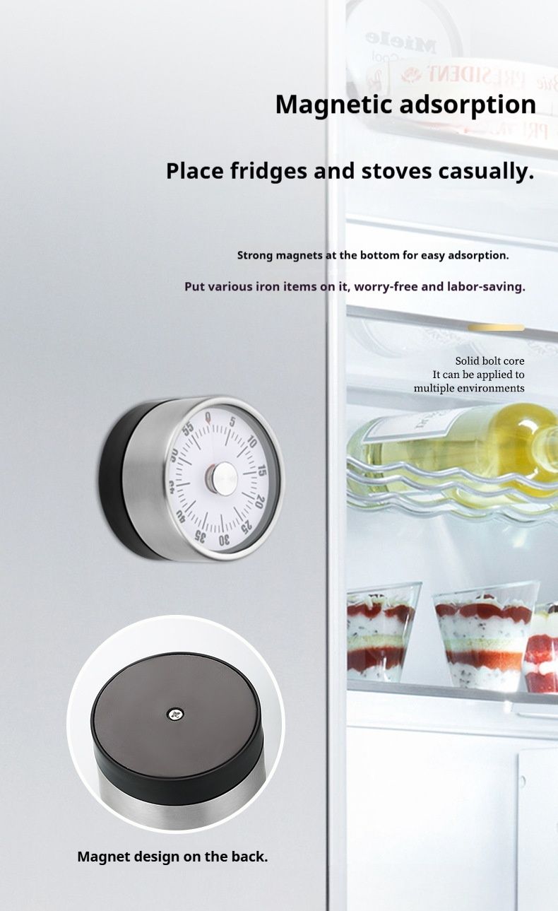 Modern Minimalist Mechanical Timer With Magnetic Base – Silent Visual Countdown For Kitchen, Study & Office (White/Black/Red, No Battery Needed)_voghion.com