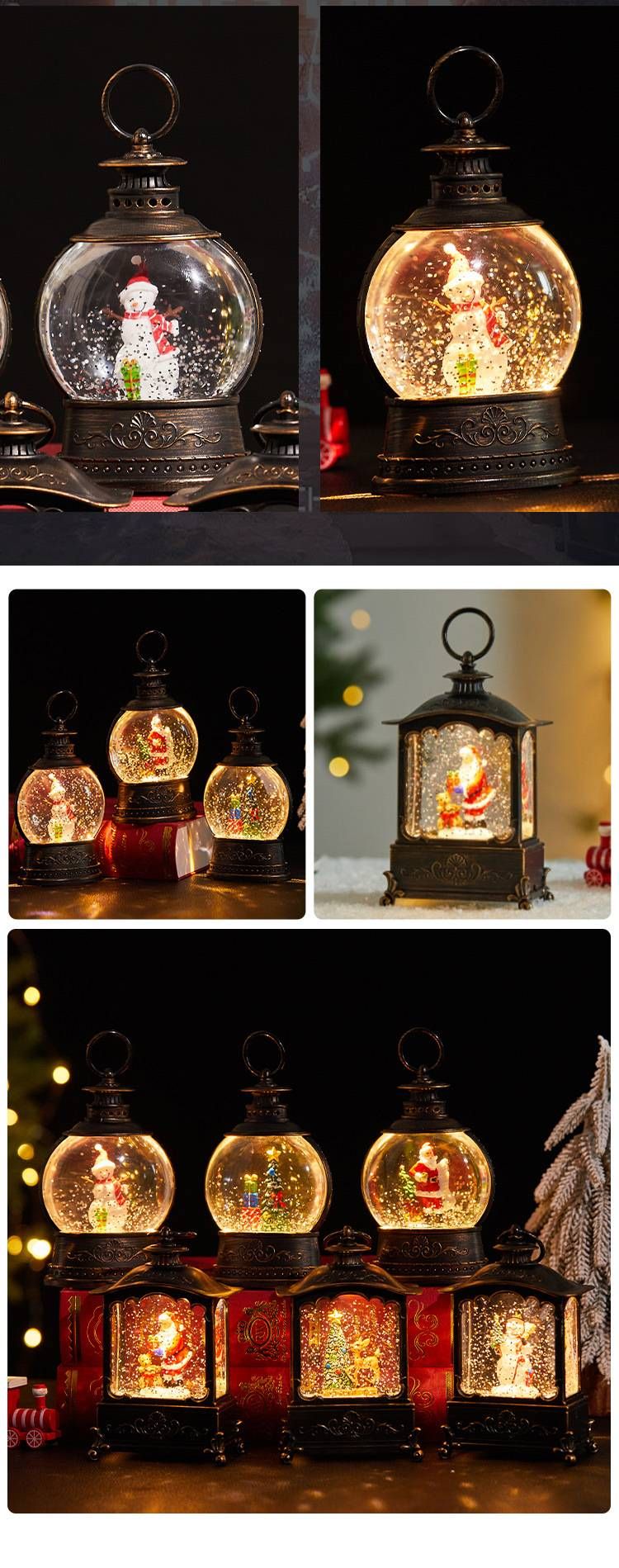 Lanterna natalizia con musica auto-innevante - Luce notturna vintage a forma di globo di neve con melodie festive, decorazione natalizia per la casa e come regalo_voghion.com