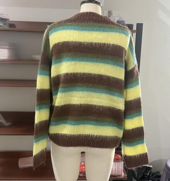 Women's Clothing Comfortable Casual Colorful Round Neck Striped Knit Sweater - Soft & Cozy Round Neck Pullover, Colorful Casual Top For Fall & Winter_voghion.com