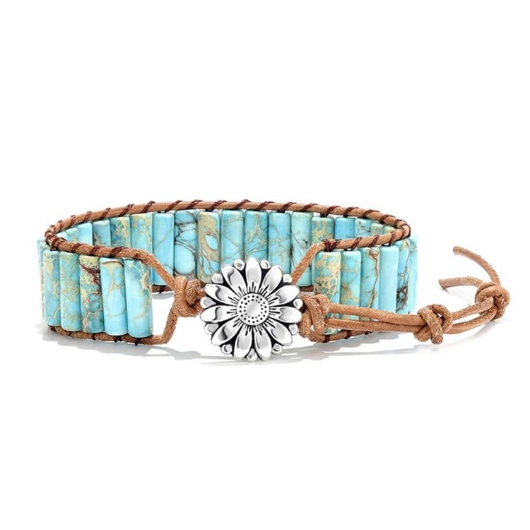 Women's Bohemian Wind Emperor Stone Handmade Wrapped Woven Leather Cord Bracelet_voghion.com