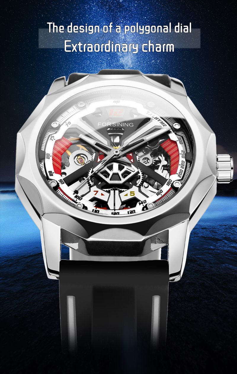 FORSINING Designer Luxury Fashion Steel Skeleton Mechanical Gold Watch For Men Manual Movement Clock Waterproof Silicone Strap_voghion.com
