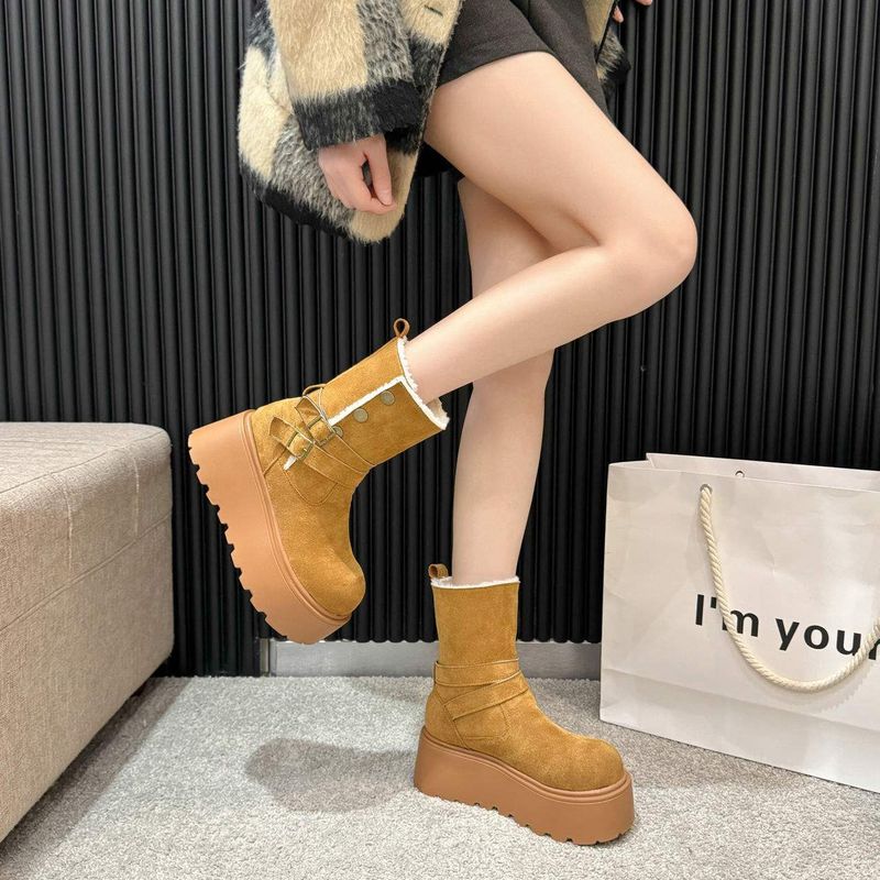 White Chunky-Sole Women's Matin Boots 2025 Fall/Winter New Fur-Lined Snow-Proof Snow Boots_voghion.com