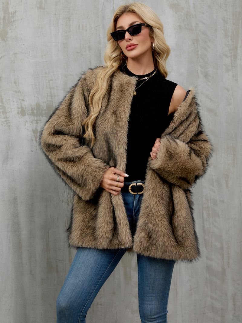Women's Faux Fur Coat Winter Warm Fluffy Cardigan Jacket Oversized Outerwear For Casual & Office_voghion.com