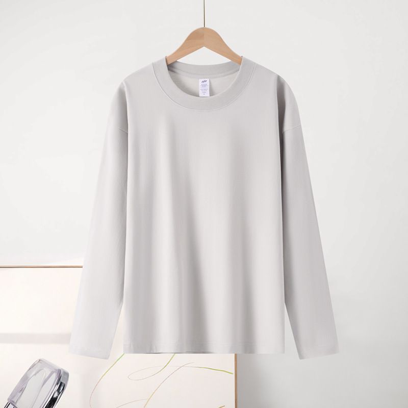 230g minimalistické spodní tričko s vnitřní vrstvou pro ženy, podzimní tričko s dlouhým rukávem z čisté bavlny, přes ramena, pro muže, kulatý výstřih_voghion.com