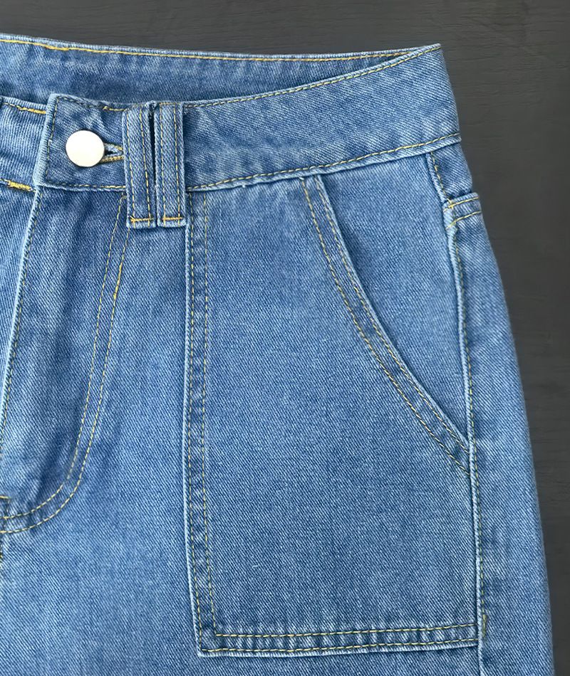 Jeans multitasche a vita media in stile retrò americano, pantaloni casual da donna a gamba dritta, Tide_voghion.com