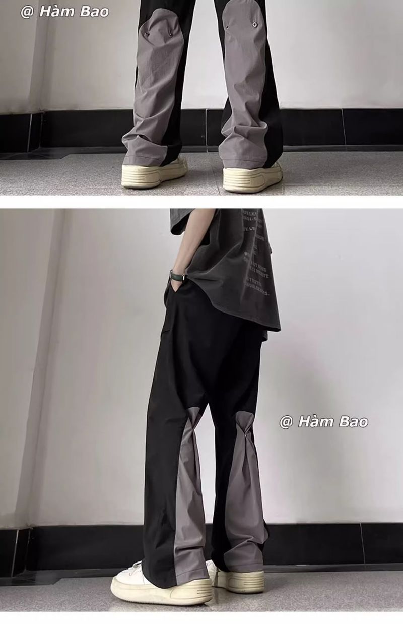 2023 Letnie Cienkie Czarne Szerokie Nogawki Luźne Uniwersalne Sportowe Męskie Proste Spodnie Casualowe_voghion.com