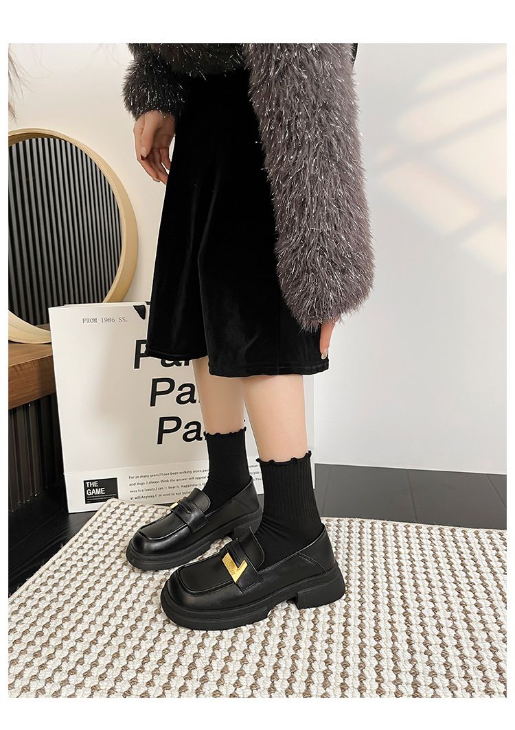 Quadratische kleine Lederschuhe für Damen, neue Freizeitschuhe im britischen Stil mit dickem Absatz und einzelnem Kick, vielseitig_voghion.com