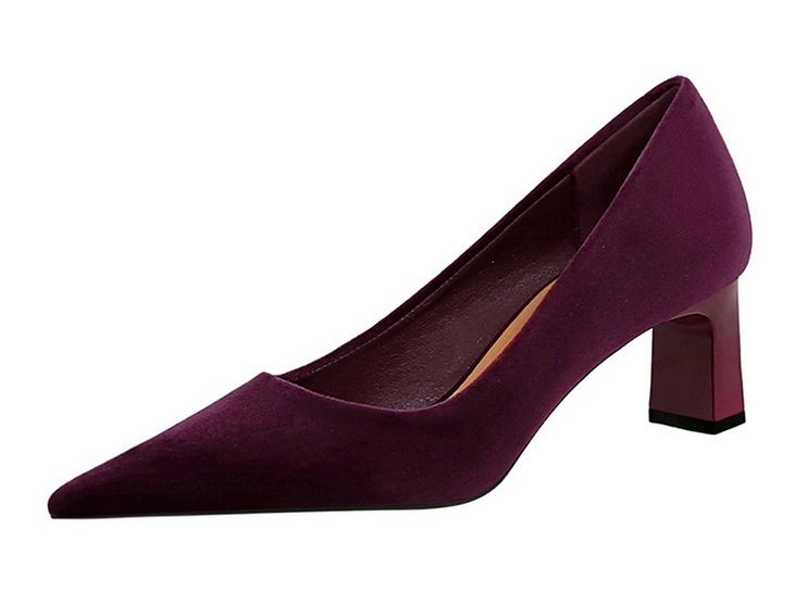 6188-9 Zapatos sencillos de moda para banquetes, de tacón alto y grueso, de gamuza y terciopelo del oeste, con boca poco profunda y puntiagudos_voghion.com