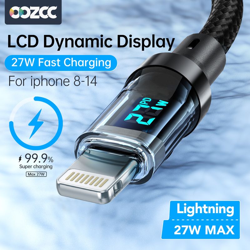 PD 27 Fast Charge Cable LCD Display Transparent Shell Data Transfer, USB A Type-C To Lightning Cord For IPhone 14 Pro_voghion.com