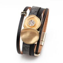 Bracciale in pelle intrecciata a mano in stile bohémien, in lega, con fibbia magnetica, multistrato, in PU, multicolore, opzionale._voghion.com
