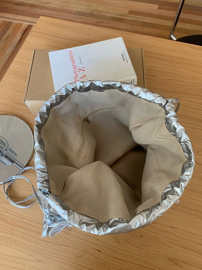 2024 Korean Ins niche design drawstring pleated silver for women commuting versatile casual small backpack_voghion.com