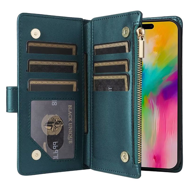 Reißverschluss-Geldbörse Flip Leder Luxus-Etui für iPhone 16 Plus 15 ProMax 14 Pro 13 12 11 X XR XS Max 7 8 Plus Cover_voghion.com
